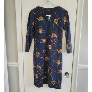 NEW J Mclaughlin Carly Dress Women's Small Scylla Stretch Navy Rust Old Money